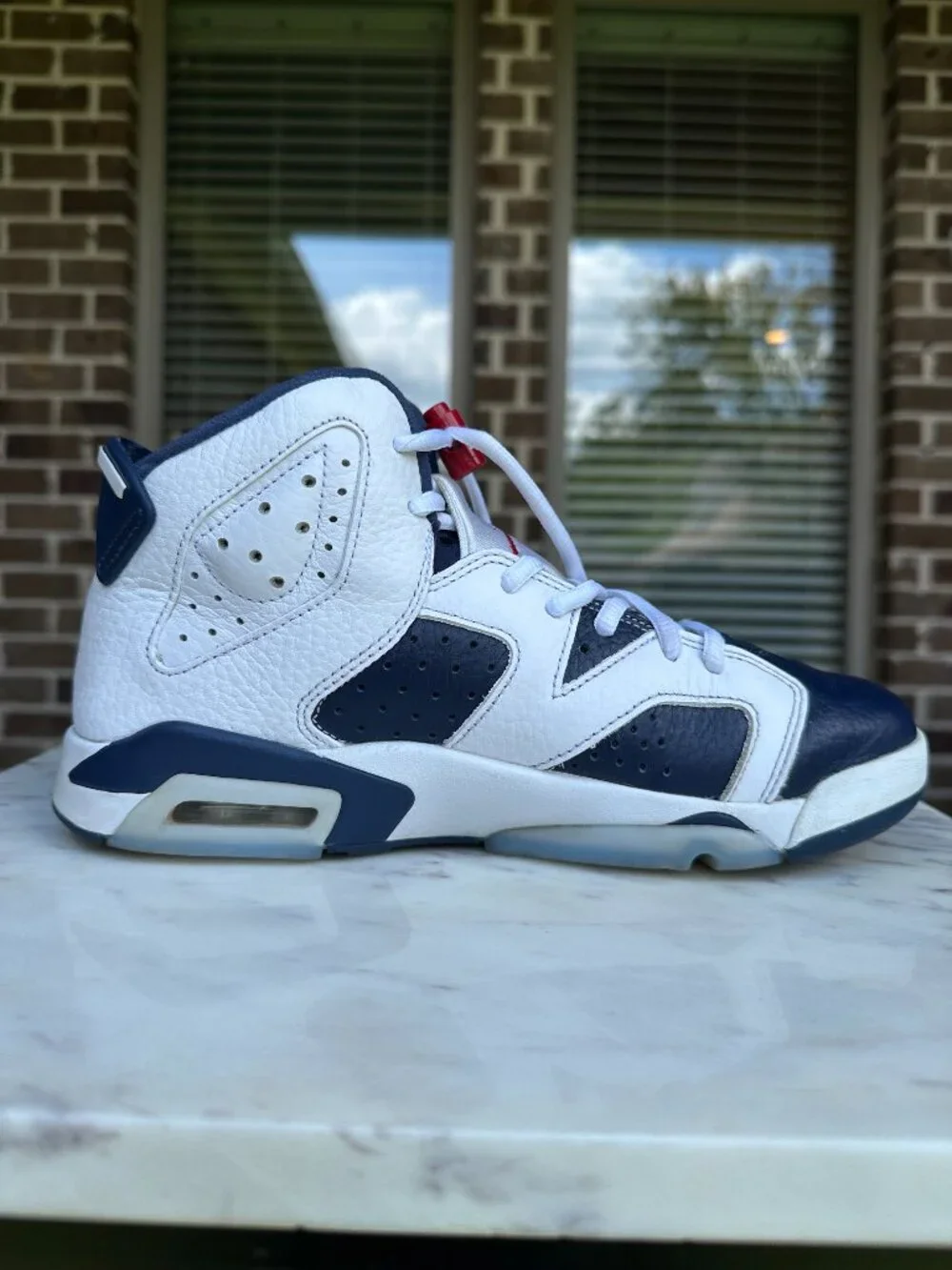 Nike Jordan 6 Retro Olympic High Top Sneakers White Navy Women Sz 8 Men Sz 6.5